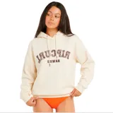 Canguro con capucha Rip Curl, color beige, con estampado frontal en tonos marrones y cordones ajustables en el cuello.