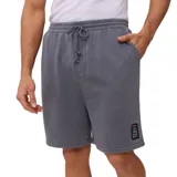 Bermuda gris de algodón con cintura elástica ajustable con cordón y logo estampado en la pierna derecha.