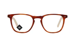 Armazón de anteojos recetados con marco de acetato en tono carey, de forma redondeada y diseño clásico.