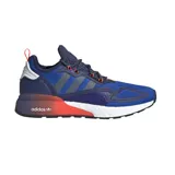 Championes Adidas ZX 2K Boost, color azul con detalles en gris y naranja.