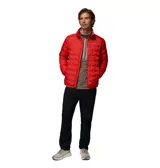 Campera puffer Columbia modelo Delta Ridge II Down Heat Seal de color rojo, con diseño termoadherido sin costuras, cuello alto, cierre frontal y bolsillos laterales con cremallera.
