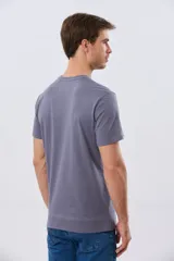 Remera de manga corta color gris, con cuello redondo y estampado frontal multicolor con diseño de remos y tipografía de la marca.