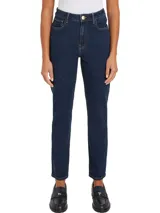 Pantalón de jean azul oscuro, de corte recto y talle alto.