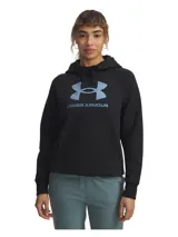Buzo tipo canguro con capucha y cordones ajustables, color negro. Presenta el logo de la marca en el pecho con efecto brillante y bolsillo frontal tipo canguro.