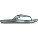 Ojotas tipo flip-flop de color verde oliva con una franja blanca decorativa alrededor de la entresuela. La suela es texturizada y la tira es de TPU.