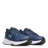 Championes de entrenamiento Under Armour modelo Charged Edge, color azul con detalles en turquesa y suela blanca. Presentan diseño con logo lateral y cierre de cordones.