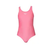 Malla enteriza de natación Fila Australia, color rosa con logo blanco en el pecho.