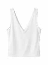 Musculosa negra ajustada de tejido acanalado, con escote en V pronunciado y tirantes anchos.