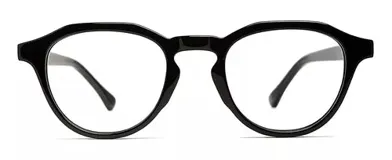 Armazón para lentes de receta Akis, de acetato color negro, con forma panto y puente con detalle.