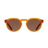 Lentes de sol Indie con montura redonda color naranja y lentes marrones degradé.