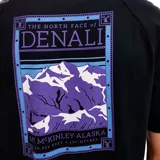 Camiseta negra de manga corta con cuello redondo y estampado en la espalda con el diseño de la montaña Denali.