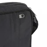 Bolso tipo morral Adidas de color negro, con diseño compacto y correa ajustable. Presenta el logo del trébol de la marca grabado en relieve en la parte frontal y un cierre metálico distintivo.
