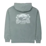Canguro con capucha y bolsillo tipo canguro delantero, color verde, con diseño gráfico estampado en el pecho y la espalda.