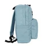 Mochila negra de estilo clásico con compartimento principal amplio, bolsillo frontal con cierre y bolsillos laterales. Incluye división interna para notebook.