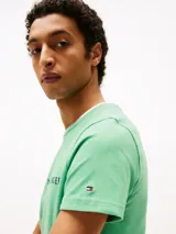 Remera de manga corta Tommy Hilfiger confeccionada en puro algodón, con cuello redondo y logo de la marca bordado en el pecho.