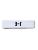 Vincha deportiva Under Armour confeccionada en tejido absorbente de alto rendimiento, color blanco con logo de la marca bordado en negro en el centro.