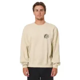 Buzo de cuello redondo color beige, con diseño de estampa pequeña en el pecho y estampa grande en la espalda, confeccionado en mezcla de algodón y poliéster.