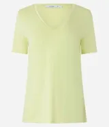 Blusa básica de manga corta y escote en V, color verde lima pálido.