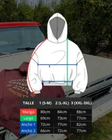 Canguro oversized color azul con capucha, cordones ajustables en color crema, bolsillo canguro frontal y logo bordado en el pecho con diseño de olas.