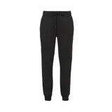 Pantalón de jogging negro de algodón y poliéster, con cintura elástica ajustable con cordón, bolsillos laterales y logo reflectante multicolor.