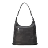 Cartera color crema con apertura superior con doble cierre, bolsillo frontal con tapa con broche magnético y cierre, bolsillos internos y laterales con cierre. Incluye correa larga regulable y desmontable.