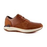 Zapato de vestir acordonado color marrón, con suela blanca y detalles en cuero liso y texturizado.