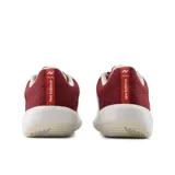 Championes New Balance 696 V6 para dama, color blanco con detalles en bordó y rosa. Capellada de malla y material sintético.