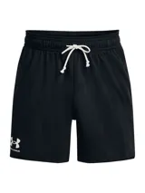 Short deportivo Under Armour de corte estándar, color negro, con cintura elástica y logo de la marca estampado en la pierna derecha.