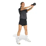 Short deportivo Adidas Workout Essentials 2 en 1 para mujer, de color negro, con cintura elástica y el logo de la marca en blanco en la pierna izquierda.