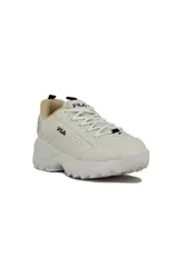 Championes deportivos Fila Toga para mujer, color blanco con suela chunky y detalles en beige y azul marino.