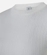 Remera de manga larga con cuello redondo y diseño ajustado al cuerpo. Presenta una textura canelada y un acabado suave al tacto, confeccionada en microfibra elástica.