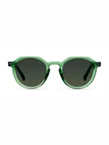 Lentes de sol con montura geométrica de bio-acetato color verde oliva y lentes polarizadas en tono verde oscuro. Cuentan con protección UV400 categoría 3 y recubrimiento resistente a rayaduras.