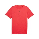 Remera deportiva Puma modelo M TAD Ess.Heather Cat Tee, color rojo melange, de manga corta, con cuello redondo y logo pequeño de la marca impreso en el centro del pecho.