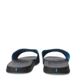 Sandalias tipo slide Rider, color negro con detalle interior en azul. Presentan una banda ancha con textura acanalada y el logo de la marca en relieve.