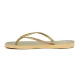 Chanclas Tropical Brasil color dorado con base color arena y tira con brillos.