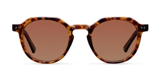 Lentes de sol con montura geométrica de acetato color carey (tortoise) y lentes marrones polarizadas con protección UV400.
