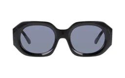 Lentes de sol con montura geométrica negra y cristales grises.