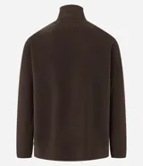 Saco deportivo negro de manga larga, confeccionado en tejido fleece, con cuello alto y cierre frontal parcial de cremallera. Presenta un corte recto y costuras horizontales a la altura del pecho.