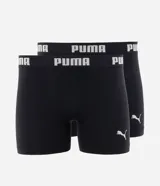 Pack de dos calzoncillos bóxer para hombre de la marca Puma, confeccionados en microfibra de color negro. Presentan cintura elástica con el logo de la marca en contraste y detalle del felino bordado en el lateral.