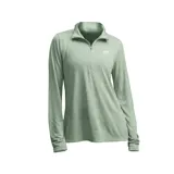 Remera deportiva Under Armour Tech color verde claro jaspeado, de manga larga y cuello con cremallera corta. Logo de la marca estampado en el pecho.