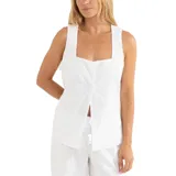 Remera blanca con bordado calado, corte recto y sin mangas.