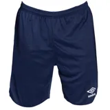 Short deportivo Umbro de fútbol, color azul marino, con cintura elástica y logo de la marca bordado en la pierna derecha.