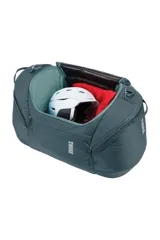 Bolso de viaje Thule RoundTrip de 90 litros, color azul oscuro, con diseño ergonómico y compartimentos organizadores. Fabricado en nylon resistente con protección acolchada para el equipo.