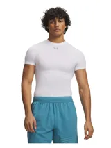 Remera térmica Under Armour HeatGear Elite Comp de manga corta, color blanco, con diseño ajustado de compresión y cuello redondo.