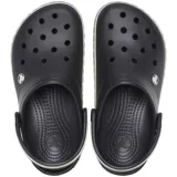 Zueco Crocs modelo Crocband Heritage, de color negro con suela de plataforma en tono gris claro y detalles en relieve con la marca en el lateral.