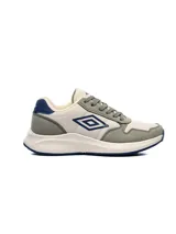 Championes urbanos Umbro modelo Volcan II, color azul marino con detalles en blanco. Presentan el logo de la marca en el lateral, cierre con cordones y suela de goma blanca.