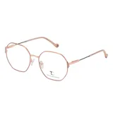 Armazón de anteojos Teresa Calandra modelo C43M, con diseño geométrico de metal en color oro rosa. Cuenta con plaquetas ajustables y patillas delgadas.