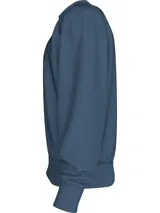 Buzo azul de poliéster con cuello redondo, puños y dobladillo acanalados, corte relaxed y cinta decorativa con el logo de la marca en los laterales.