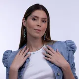 Aros colgantes largos de plata 925 con siete piedras de amazonita facetadas en forma de gota.