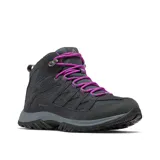 Bota de trekking Columbia modelo Crestwood Mid, color gris con detalles en fucsia. Confeccionada en una combinación de piel y malla, cuenta con tecnología impermeable Omni-Tech, entresuela TechLite para amortiguación y suela Omni-Grip para tracción en diversos terrenos.